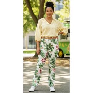 Talbots Pure Silk Tropical Pants Cropped Hawaiian Resortwear Colorful Boho Sz 10